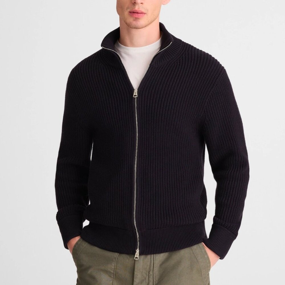 New Madewell Cotton Shaker-Stitch Full-Zip Sweater